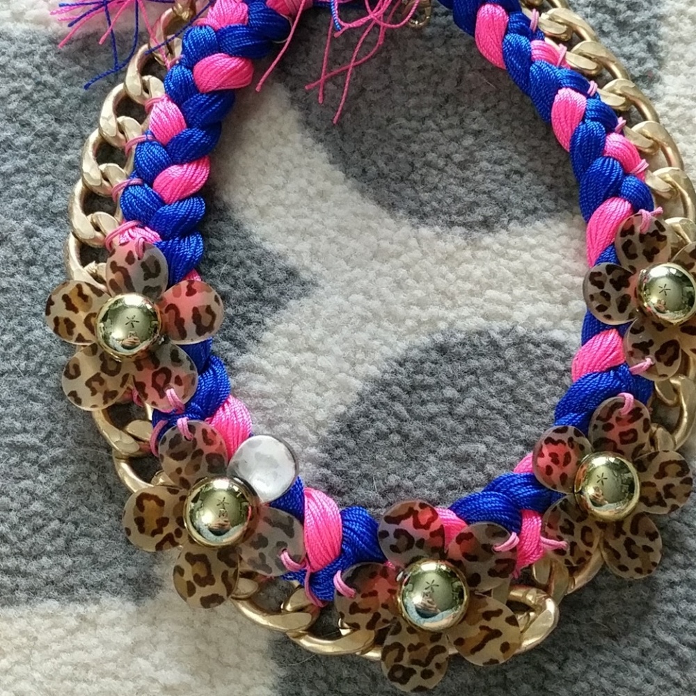 Nwot tortoise shell flower braided blue necklace - Picture 2 of 5